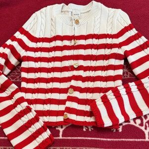 Anthropologie NWT Maeve Red & White Striped Cardigan with tank top